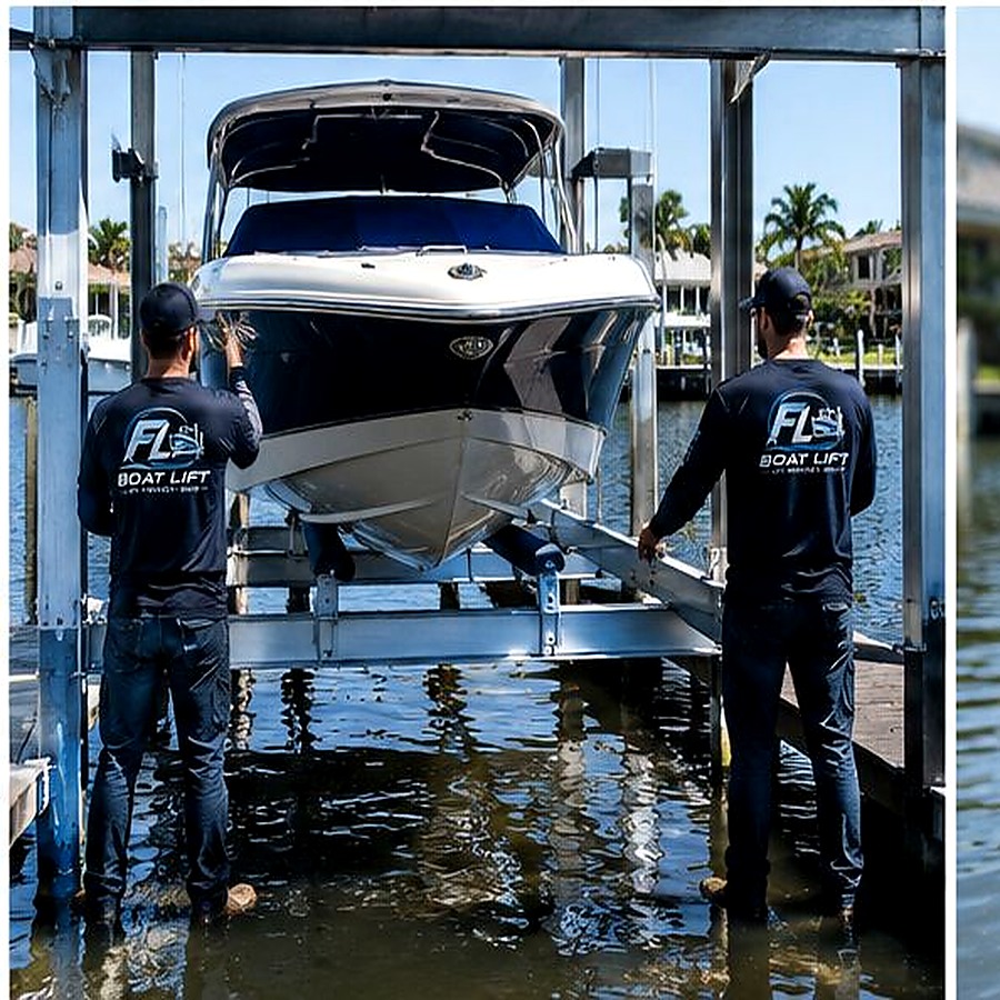 FL Boat Lift technicians servicing a boat lift